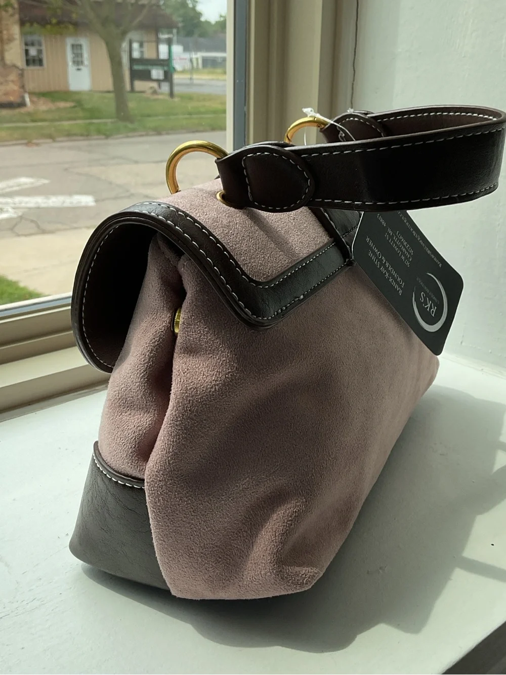 Classic Two-Tone Mauve and Dark Brown Top-Handle Bag